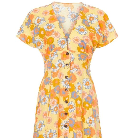 Marine Layer Camila Mini Dress Yellow Vintage Floral Buttons XL - Picture 3 of 7